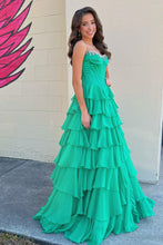 Load image into Gallery viewer, Princess A Line Strapless Hot Pink Corset Prom Dress with Beading Ruffles