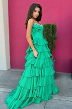 Load image into Gallery viewer, Princess A Line Strapless Hot Pink Corset Prom Dress with Beading Ruffles