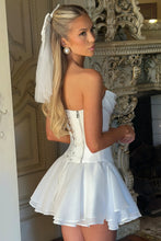 Load image into Gallery viewer, Princess A Line Strapless White Satin Short Homecoming Dress with Ruched