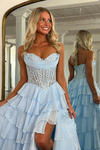 Load image into Gallery viewer, Princess A Line Sweetheart Pink Corset Prom Dress with Appliques Ruffles