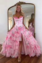Load image into Gallery viewer, Princess A Line Sweetheart Pink Corset Prom Dress with Ruffles