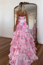 Load image into Gallery viewer, Princess A Line Sweetheart Pink Corset Prom Dress with Ruffles