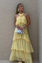 Load image into Gallery viewer, Princess A Line Halter Neck Pink Long Prom Dress with Ruffles