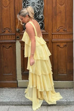 Load image into Gallery viewer, Princess A Line Halter Neck Pink Long Prom Dress with Ruffles