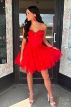 Load image into Gallery viewer, Princess A Line Strapless Lilac Corset Homecoming Dress with Appliques Ruffles