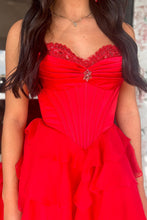 Load image into Gallery viewer, Princess A Line Strapless Lilac Corset Homecoming Dress with Appliques Ruffles