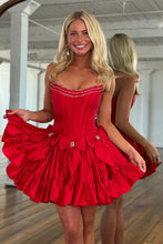 Load image into Gallery viewer, Princess A Line Strapless Red Corset Homecoming Dress with Bowknot