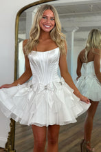 Load image into Gallery viewer, Princess A Line Strapless Blue Corset Homecoming Dress with Bowknot Beading