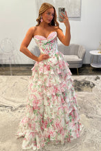 Load image into Gallery viewer, Princess A Line Sweetheart Pink Corset Prom Dress with Ruffles