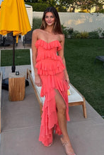 Load image into Gallery viewer, Princess Sheath Sweetheart Pink Long Prom Dress with Ruffles