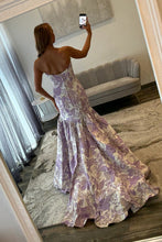 Load image into Gallery viewer, Stunning Mermaid Sweetheart Purple Long Prom Dress with Court Train