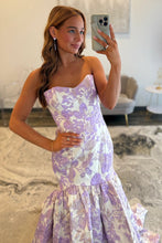 Load image into Gallery viewer, Stunning Mermaid Sweetheart Purple Long Prom Dress with Court Train