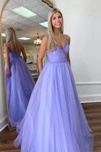 Load image into Gallery viewer, Purple Princess A-Line Spaghetti Straps Long Tulle Prom Dress