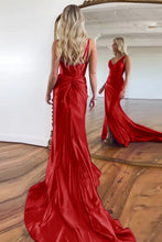Load image into Gallery viewer, Purple Mermaid V-Neck Zipper Back Satin Long Prom Dress With Split