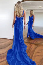 Load image into Gallery viewer, Purple Mermaid V-Neck Zipper Back Satin Long Prom Dress With Split