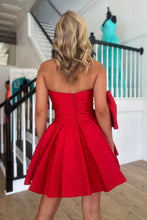 Load image into Gallery viewer, Red A Line Strapless Short Satin Homecoming Dress With Bow-knot
