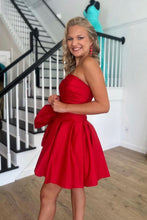 Load image into Gallery viewer, Red A Line Strapless Short Satin Homecoming Dress With Bow-knot