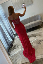 Load image into Gallery viewer, Luxurious Mermaid Sweetheart Red Corset Prom Dress with Beading