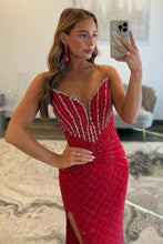 Load image into Gallery viewer, Luxurious Mermaid Sweetheart Red Corset Prom Dress with Beading