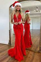 Load image into Gallery viewer, Stunning Mermaid Deep V-Neck Long Lace Prom Dress With Split