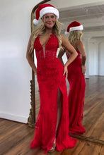 Load image into Gallery viewer, Stunning Mermaid Deep V-Neck Long Lace Prom Dress With Split