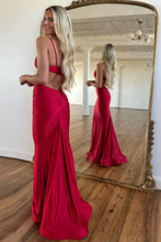 Load image into Gallery viewer, Stylish Mermaid Spaghetti Straps Long Red Satin Prom Dress