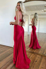 Load image into Gallery viewer, Stylish Mermaid Spaghetti Straps Long Red Satin Prom Dress