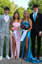Load image into Gallery viewer, Stunning Sheath Strapless Pink Long Prom Dress with Split Front