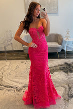 Load image into Gallery viewer, Charming Fuchsia Mermaid Sweetheart Backless Corset Prom Dress With Appliques