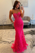 Load image into Gallery viewer, Charming Fuchsia Mermaid Sweetheart Backless Corset Prom Dress With Appliques