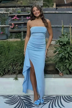 Load image into Gallery viewer, Stunning Sheath Strapless Pink Long Prom Dress with Split Front