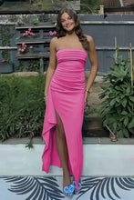 Load image into Gallery viewer, Stunning Sheath Strapless Pink Long Prom Dress with Split Front