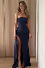 Load image into Gallery viewer, Stunning Sheath Strapless Pink Long Prom Dress with Split Front