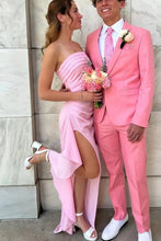 Load image into Gallery viewer, Stunning Sheath Strapless Pink Long Prom Dress with Split Front
