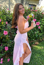 Load image into Gallery viewer, Stunning Sheath Strapless Pink Long Prom Dress with Split Front