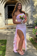 Load image into Gallery viewer, Stunning Sheath Strapless Pink Long Prom Dress with Split Front