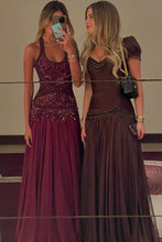Load image into Gallery viewer, Gorgeous A Line Halter Neck Burgundy Long Party Dress with Beading Ruffles