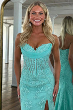 Load image into Gallery viewer, Charming Mermaid Sweetheart Yellow Corset Prom Dress with Appliques