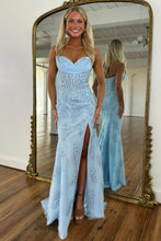 Load image into Gallery viewer, Charming Mermaid Sweetheart Yellow Corset Prom Dress with Appliques