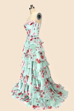 Load image into Gallery viewer, Sweety A Line Sweetheart Floral Print Mint Green Corset Prom Dress with Layered Skirt