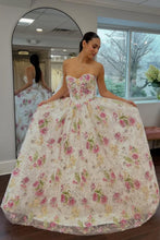 Load image into Gallery viewer, Romantic A Line Sweetheart Ivory Floral Ball Gown Prom Dress with Embroidered
