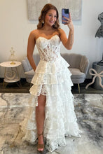 Load image into Gallery viewer, Gorgeous A Line Sweetheart Black Corset Prom Dress with Appliques Ruffles