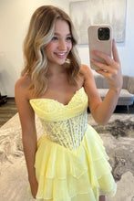 Load image into Gallery viewer, Pretty A Line Sweety Pink Corset Homecoming Dress with Appliques Beading