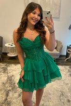 Load image into Gallery viewer, Pretty A Line Sweety Pink Corset Homecoming Dress with Appliques Beading