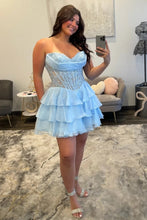 Load image into Gallery viewer, Pretty A Line Sweety Pink Corset Homecoming Dress with Appliques Beading
