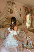 Load image into Gallery viewer, Romantic White Off-the-Shoulder Homecoming Dress with Bow Front and Lace Details