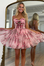 Load image into Gallery viewer, Gorgeous A Line Spaghetti Straps Pink Printed Short Homecoming Dress