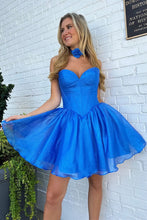 Load image into Gallery viewer, Royal Blue A-Line Sweetheart Zipper Back Short Homecoming Dress
