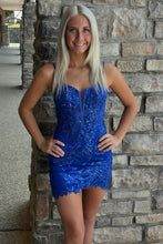 Load image into Gallery viewer, Royal Blue Bodycon Spaghetti Straps Short Homecoming Dress with Sequin