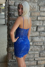 Load image into Gallery viewer, Royal Blue Bodycon Spaghetti Straps Short Homecoming Dress with Sequin